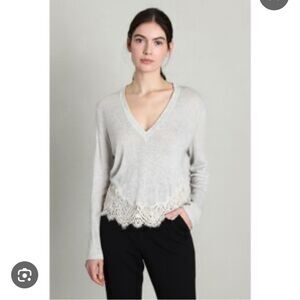 IRO Cream V-Neck Hady Sweater Lace Detail Oversized Wool Blend | Size M